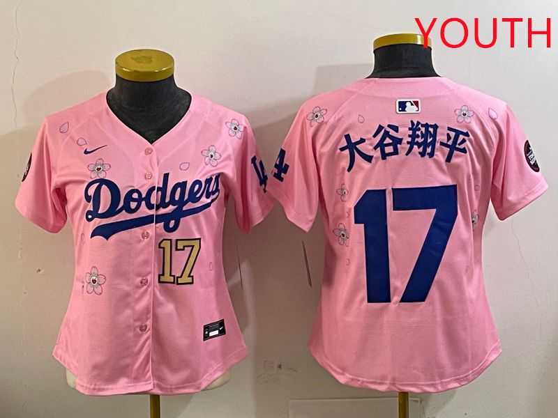 Youth Los Angeles Dodgers #17 Ohtani Pink Sakura Edition 2025 Nike MLB Jersey style 6